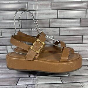 SCHUTZ Brown Platform Sandals with Gold Buckle